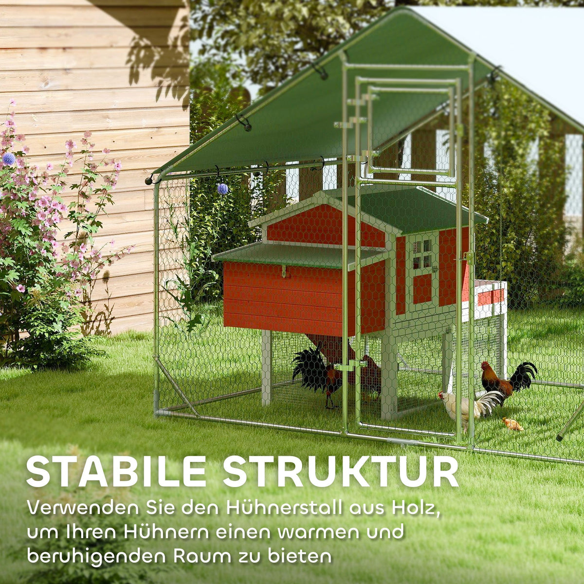Chicken Coop Free-Range Enclosure, 300 x 200 x 195 cm, Steel, Silver