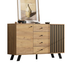 Sideboard Cabinet 120cm Hollow Design 4 Drawers 5 Solid Wood Legs, Wood Color
