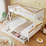 Bunk Bed, Children's with Drawers & Ladder, Pine+MDF White+Natural