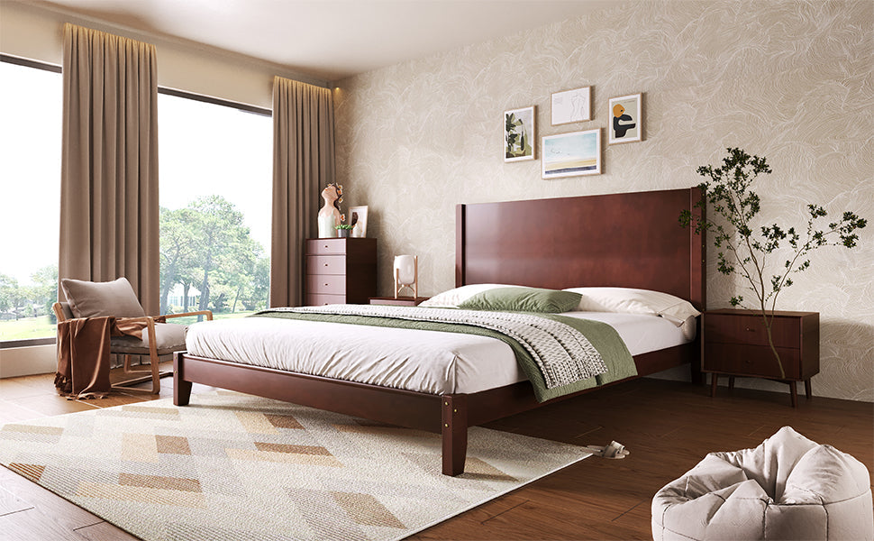 Platform Bed with Headboard and Slatted Base, 160x200cm, Brown
