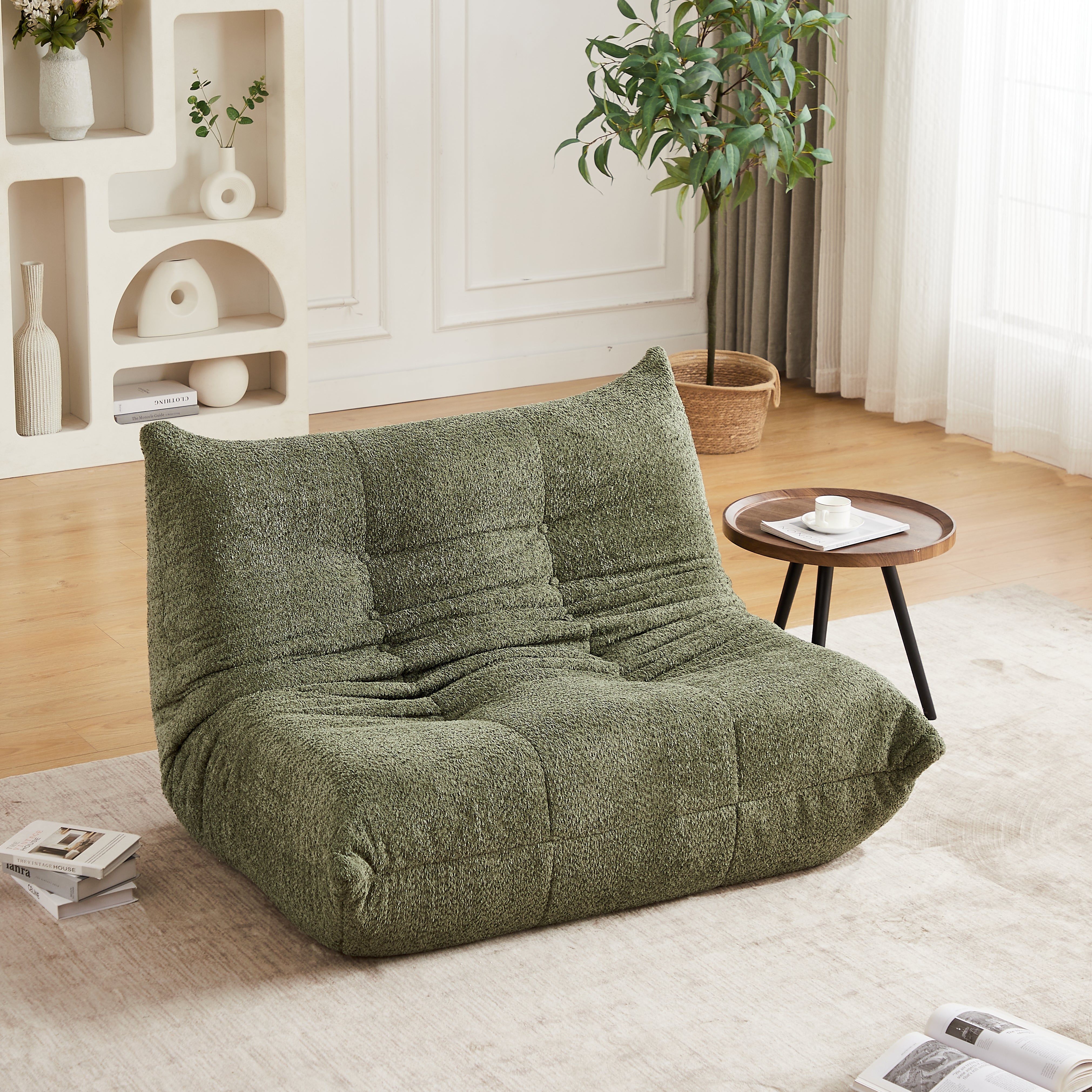 Chenille Togo Two-Seater Sofa, Floor Lounge Chair with High-Density Foam, Chenille Fabric