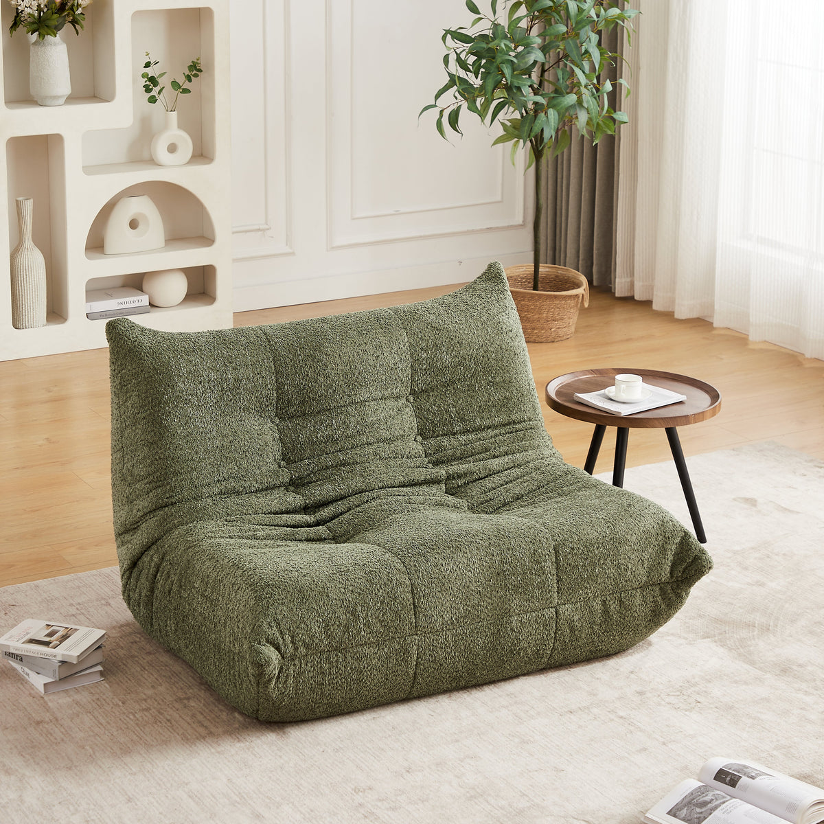 Chenille Togo Two-Seater Sofa, Floor Lounge Chair with High-Density Foam, Chenille Fabric