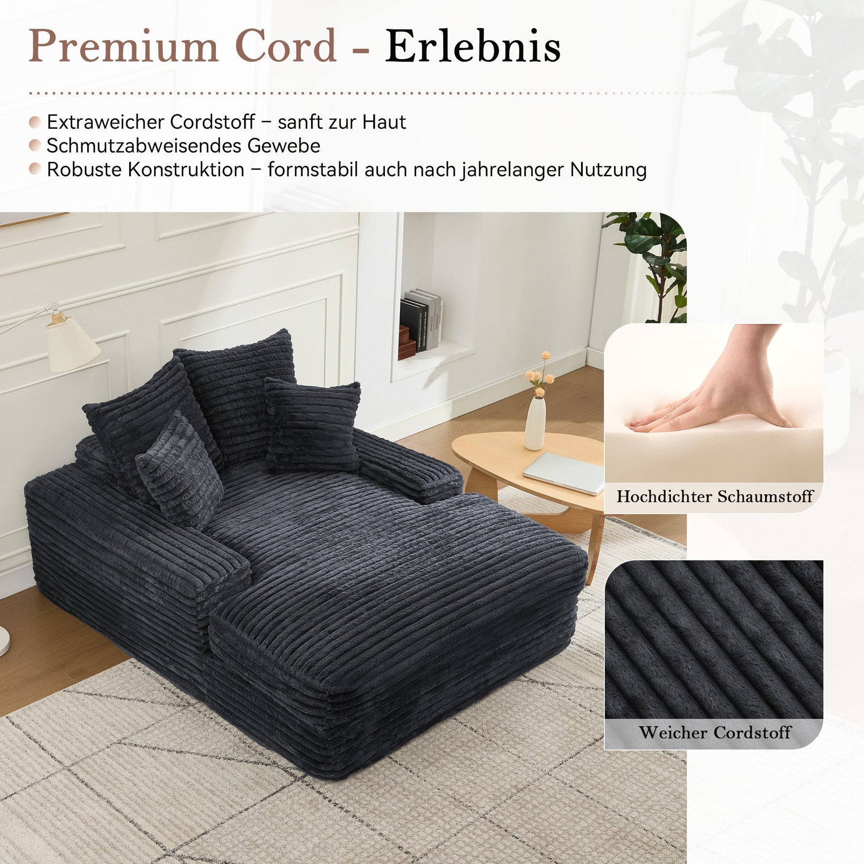 Luxury Cord Sofa, Multifunctional Sofa Bed Space-Saving, Grey