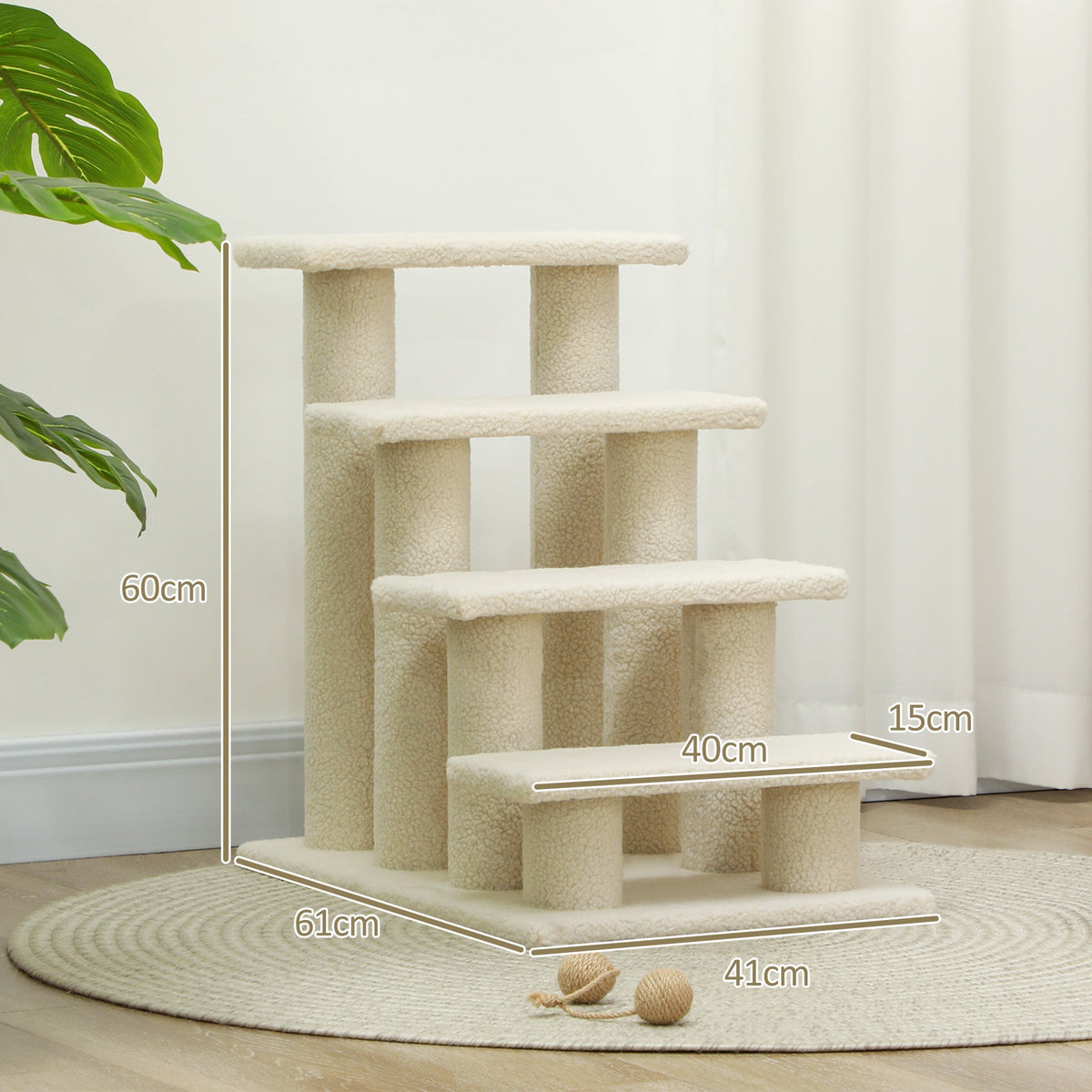 Pet Stairs, 4-Steps, Ideal for Older Animals, Plush Beige