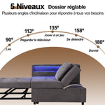 Upholstered Sleeper Sofa, 3-in-1 Multifunctional LED USB Ports, Linen Fabric