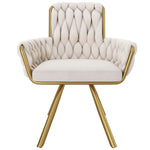 Velvet Dining Chair Set of 6, Luxury Swivel Armchair with Metal Legs, Beige