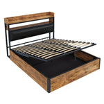 Bed Frame, 180x200, Hydraulic Lift, USB, Upholstered Headboard, Wood & Metal, Black