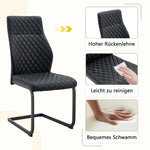 Dining Chair Set of 2 with High Backrest and Diamond Pattern, Black Metal Frame and PU Leather