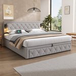 Upholstered Storage Bed 180x200 with USB & LED, Grey Linen