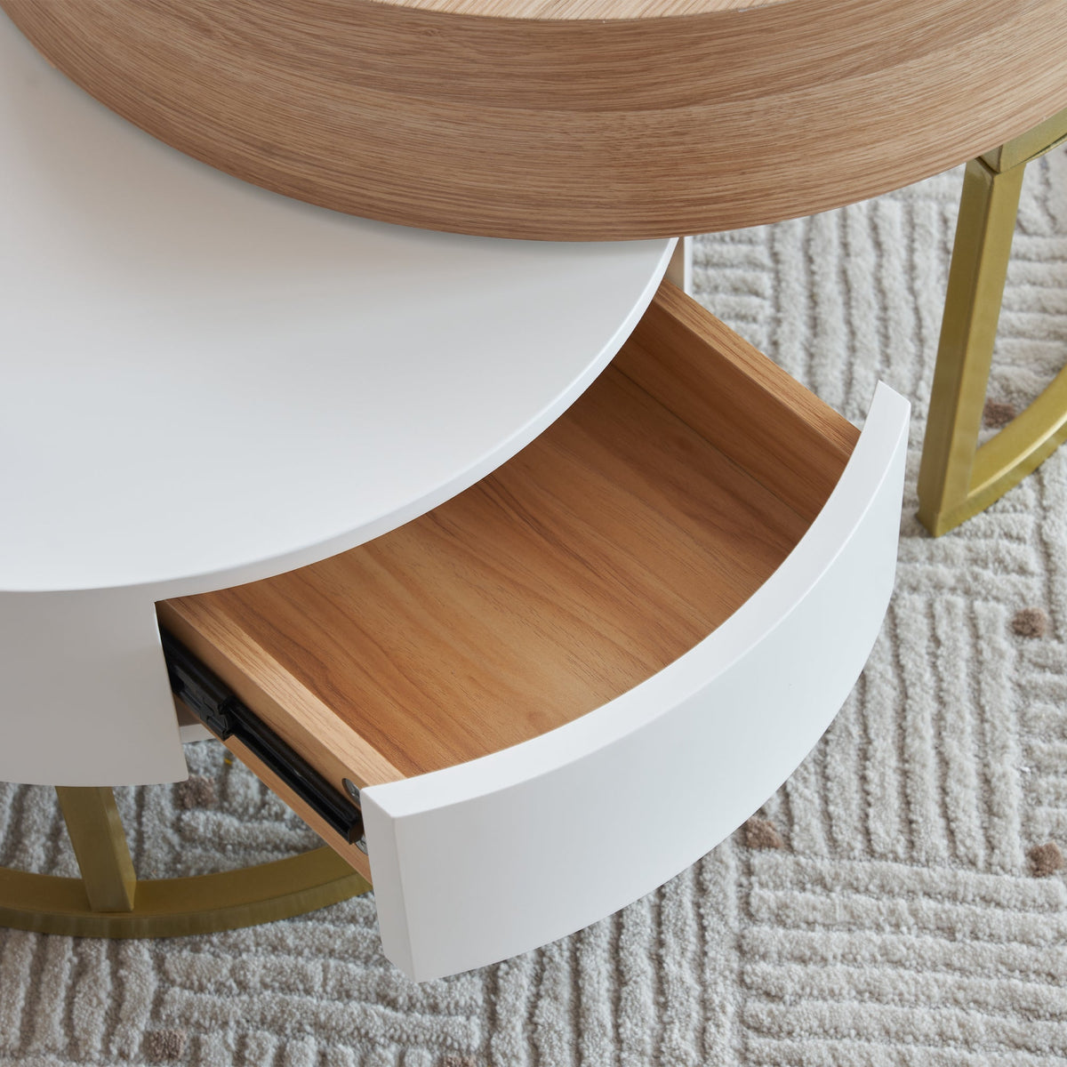 Nesting Table, Fold-Up Coffee & Side Table with Two Drawers, 2-Piece Set, Golden