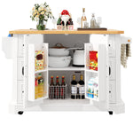Mobile Kitchen Island with 2 Doors and 6 Drawers, White and Black