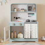 Children's Play Kitchen with Ice Maker and Microwave, Wood and Plastic, Blue