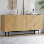 Sideboard living room buffet cabinet with 4 doors and metal inlay natural wood