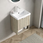 Bathroom Vanity Unit with Ceramic Sink and Open Shelf, Oak Cream Wood Grain