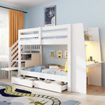 Children's Bunk Bed 90x200cm with Desk & Storage, White Wood