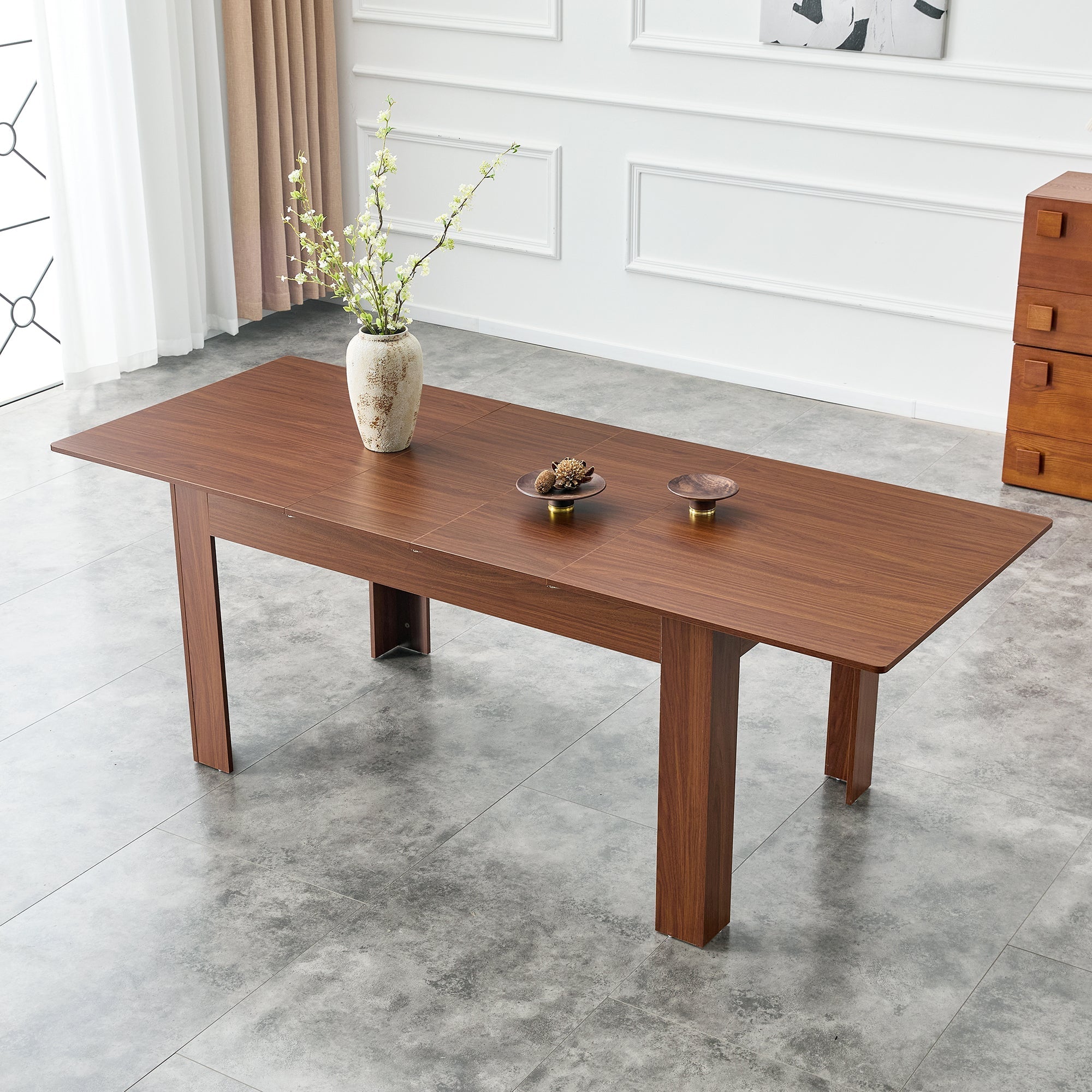 Extendable Dining Table with 2 Drop Leaves, Rectangular Space-Saving Design, Walnut Finish