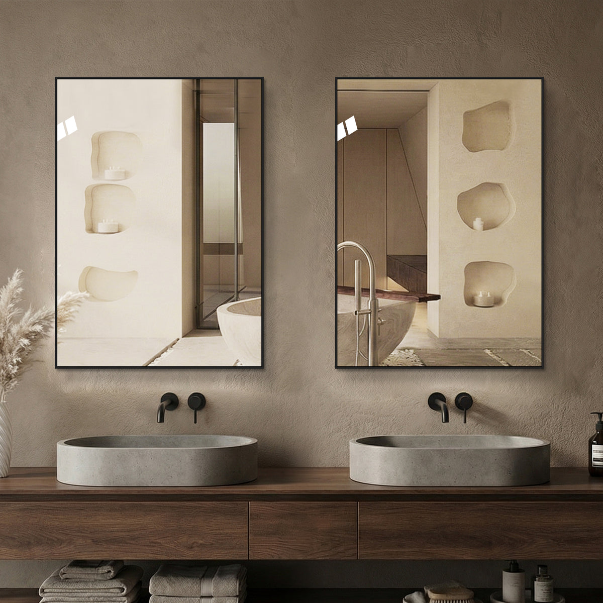 Bathroom Mirror 50x70 cm, Copper-Free HD Wall Mirror, Black Aluminum