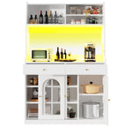 Tall Kitchen Cabinet Buffet Sideboard, Display Storage Adjustable Shelves 2 Drawers LED Lighting - White