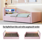 Upholstered Children's Bed 90x200cm LED USB Storage Velvet Pink