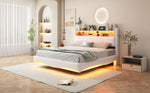 Upholstered Bed, 160*200, Multifunctional Storage, LED Light, USB and Type-C Interface, Beige Linen Fabric