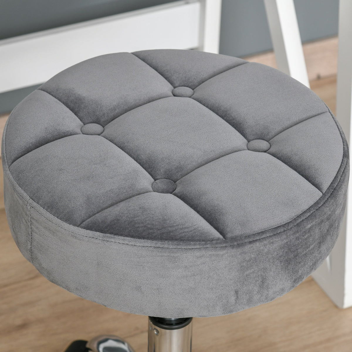 Salon Chair/Stool, Height-Adjustable Swivel with Wheels, Velvet Touch Grey