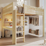 Loft Bed with Desk, Wardrobe and 3 Drawers, Natural