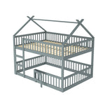 Bunk Bed, 140x200cm Family Bed with Stairs, Solid Wood, Grey