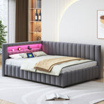Upholstered Sofa Bed 140x200 with LED & USB, Velvet Grey