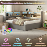 Daybed with Hydraulic Storage, LED, USB and Backrest, Grey Velvet