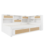Sofa Bed, Wooden 90*200 Pull-out Multifunctional Single with Storage & Charging Port, White
