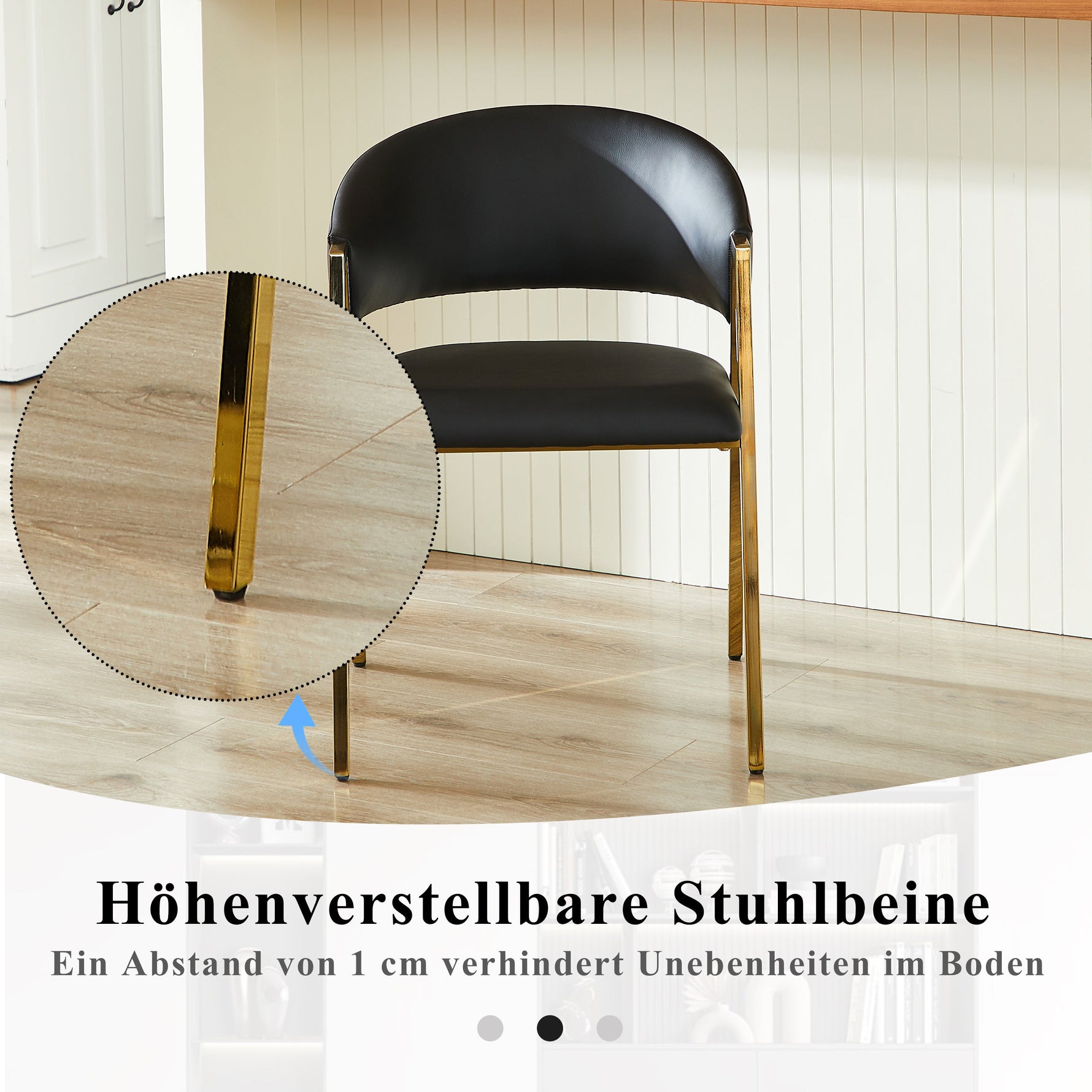 Set of 2 Dining Chairs Modern Minimalist Gold Metal Frame - Black PU Leather