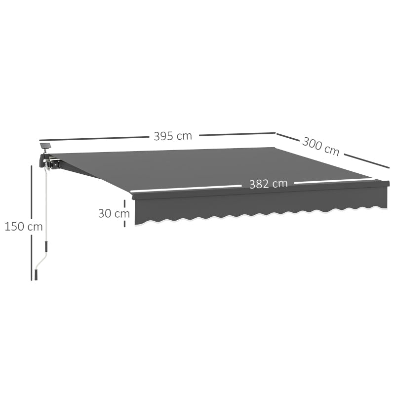 Clamp Awning, Hand Crank Solar Light Articulated Arm UV 50+ 400cm, Gray