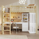 Loft Bed with Desk, Wardrobe and 3 Drawers, Natural