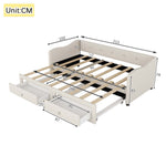 Daybed Sofa Bed 90x200cm Pull-Out Storage Drawers Linen Beige