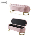 Storage Bench and Footstool with Storage Space, 120 x 40 cm, Pink Velvet Fabric