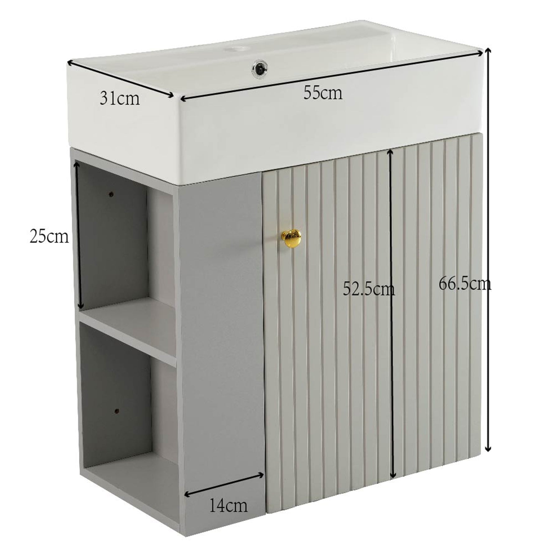 Bathroom Furniture Washbasin with Vanity Unit 55cm, Hanging, Light Grey