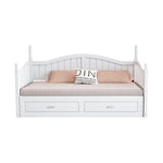 Sofa Bed, Pull-Out Multifunctional with Drawers & Slatted Frame, Pinewood White