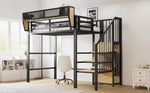 Loft Bed 90x200 with Safety Ladder & Storage, White Metal