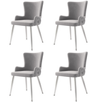 Velvet Dining Chair Set of 4 with Metal Legs Grey