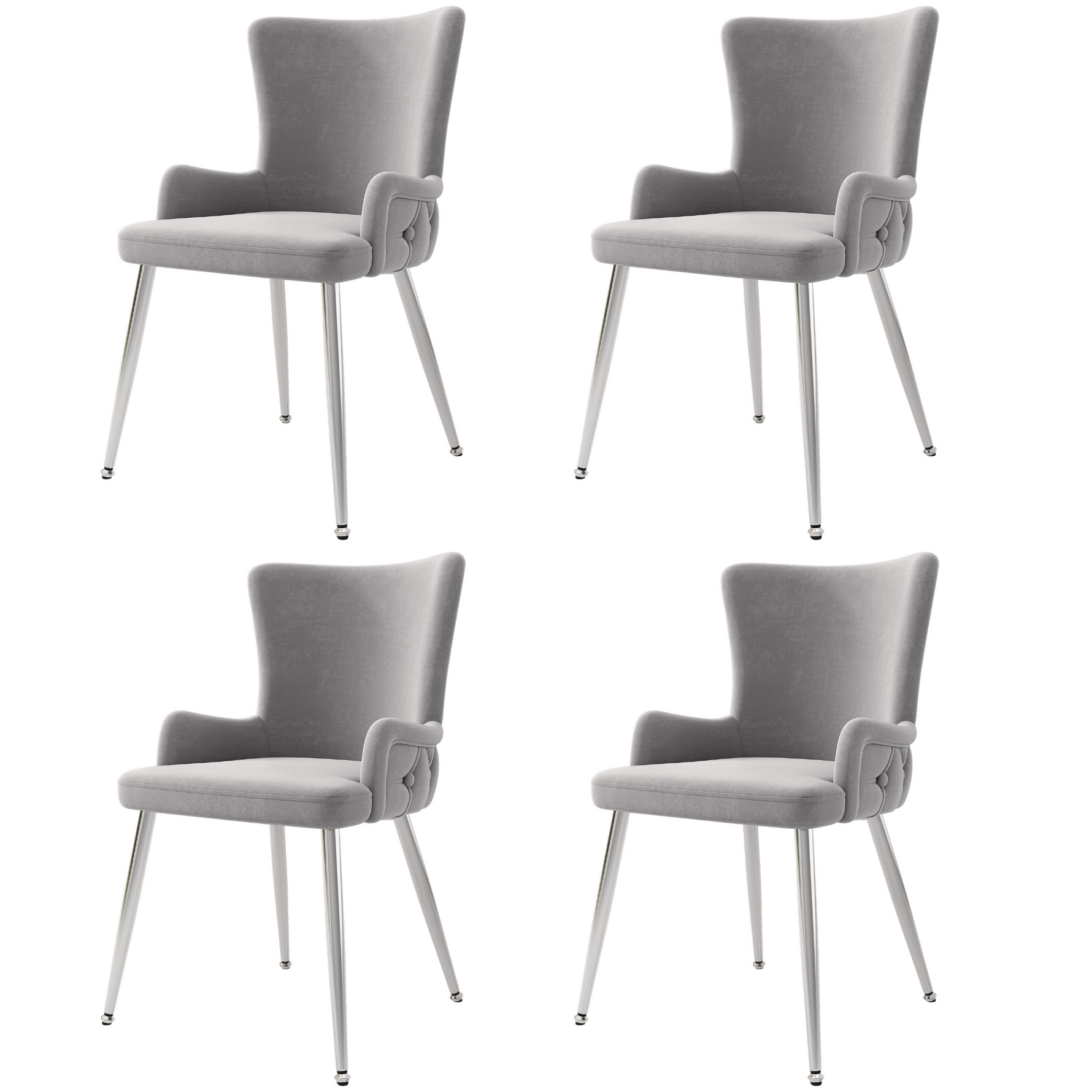 Velvet Dining Chair Set of 4 with Metal Legs Grey