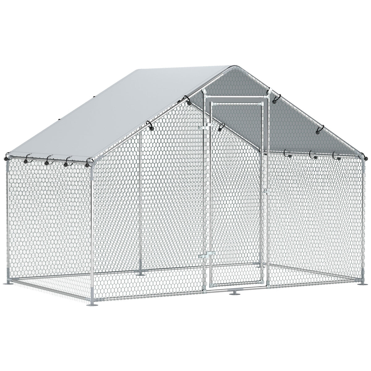 Chicken Coop Free-Range Enclosure, 3x1.7x1.9 m, Lock, Galvanized Steel, Silver