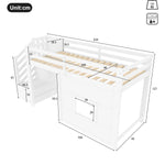 Loft Bed with Storage Stairs and Window, 90x200cm, White Pine Wood + MDF