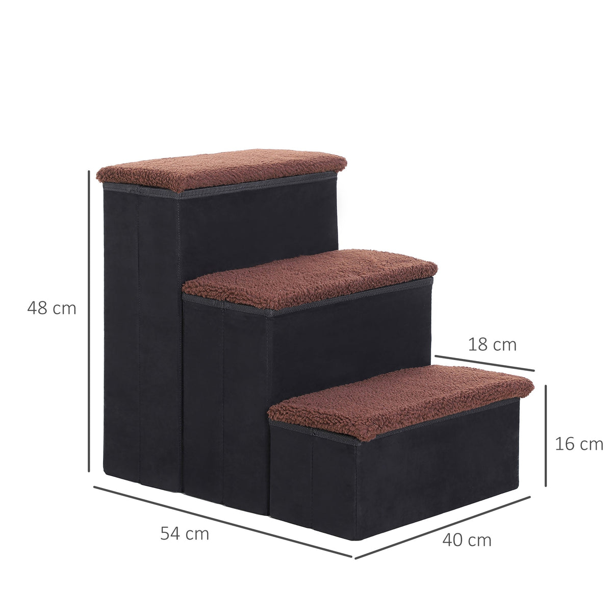 Pet Stairs Foldable 3 Steps Storage, MDF Black
