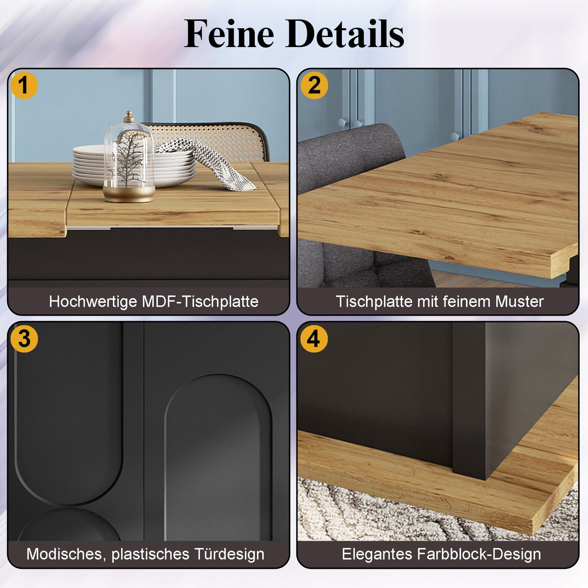 Telescopic Dining Table 110-140x80cm Extendable Foldable Storage Cabinet