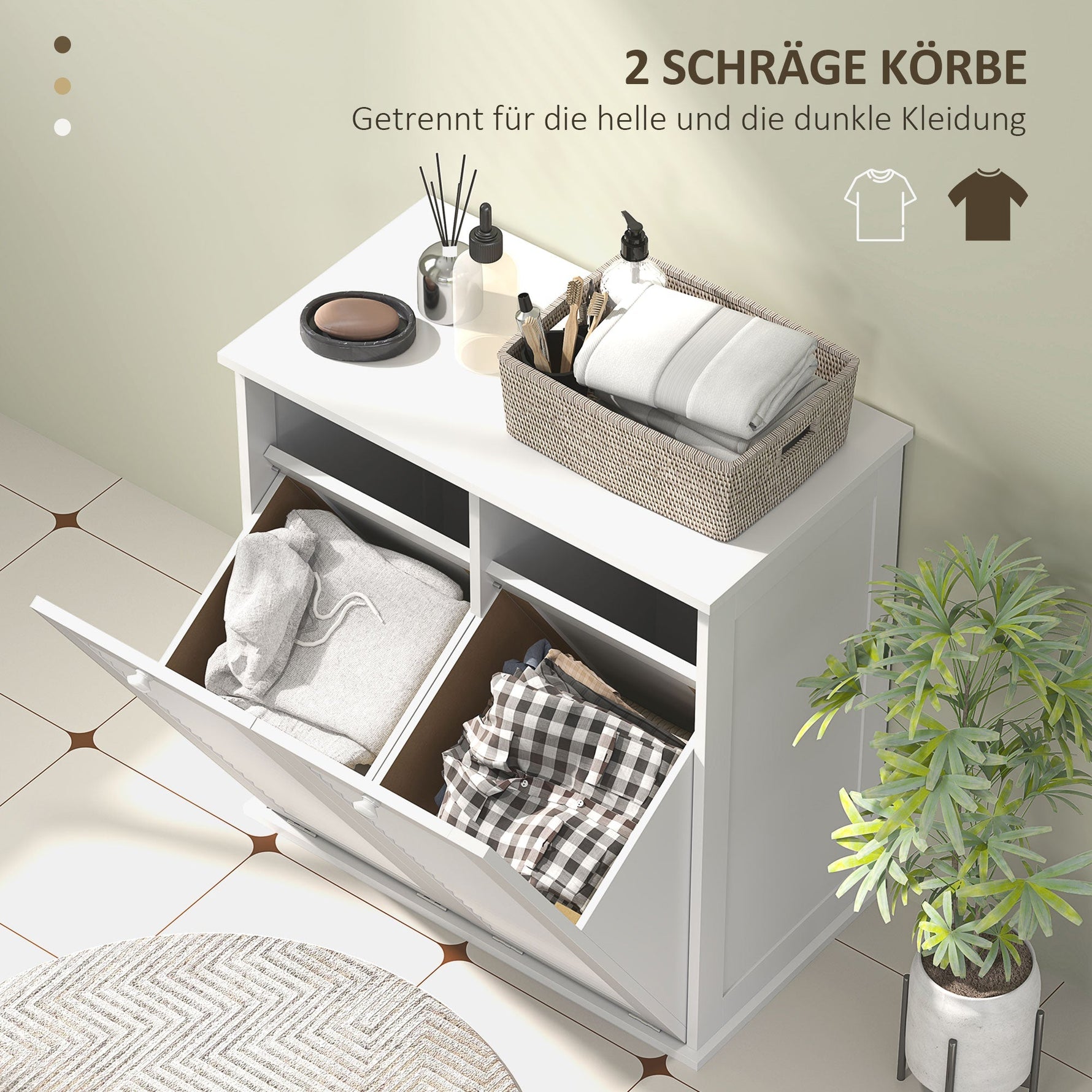 Laundry Cabinet, 2 Baskets, Louvered Doors, White