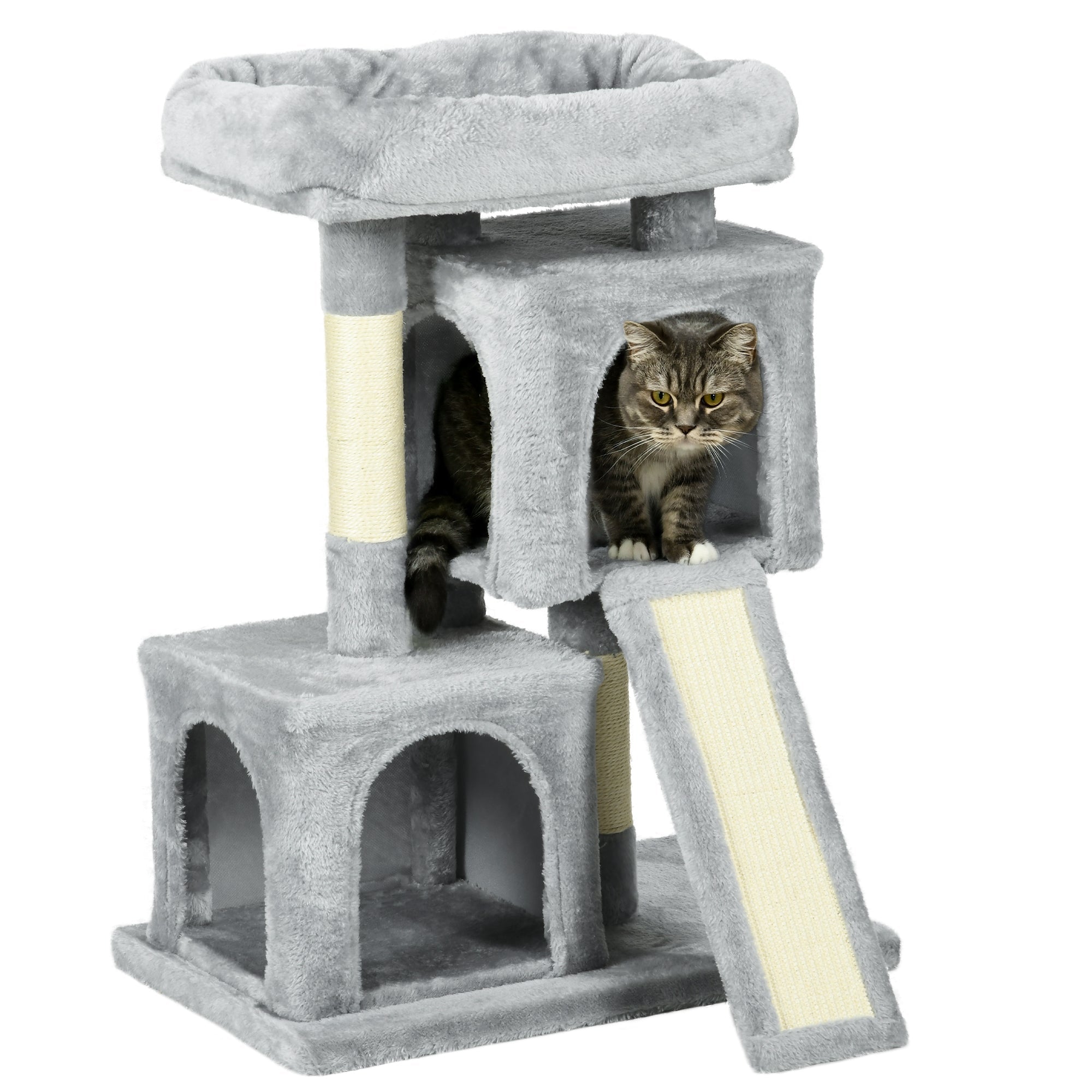 Cat Tree, Sisal Posts, Scratching Board, Light Grey
