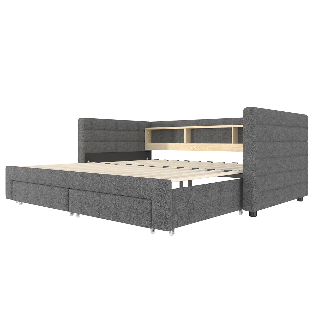 Multifunctional Daybed 90x190cm with Drawers, Grey Velvet