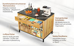 Kitchen Island Country Style 2 Drawers 4 Shelves Bar Area - Oak Wood/Black Marble