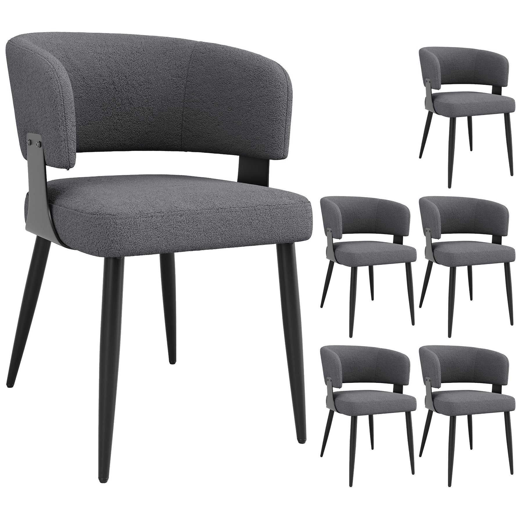 Dining Chair Set of 6, Ergonomic Design with Curved Backrest, Beige/Grey Flannel