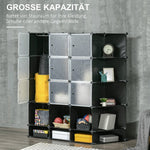 DIY Wardrobe Shelving System, 16 Compartments, 2 Rods, Black